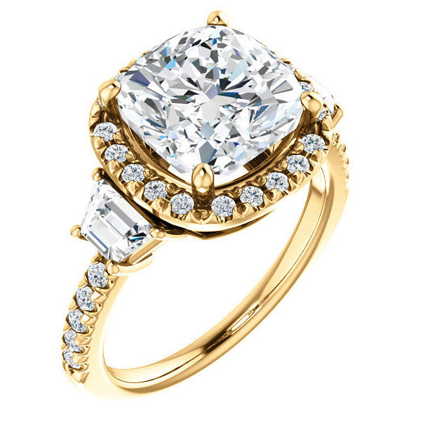 Cushion Three Stone style Engagement Ring