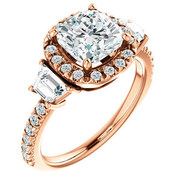 Cushion Three Stone style Engagement Ring