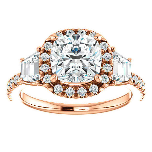 Cushion Three Stone style Engagement Ring