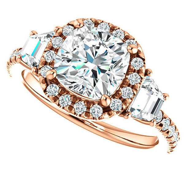 Cushion Three Stone style Engagement Ring
