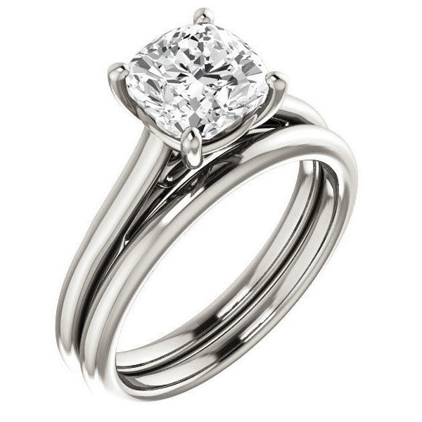 Cushion Solitaire Engagement Ring with Bow Accent