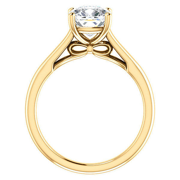 Cushion Solitaire Engagement Ring with Bow Accent