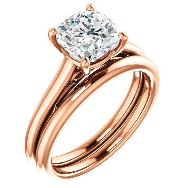 Cushion Solitaire Engagement Ring with Bow Accent