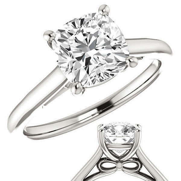 Cushion Solitaire Engagement Ring with Bow Accent