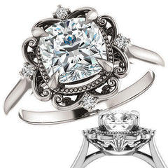 Cushion Moissanite Cathedral Engagement Ring