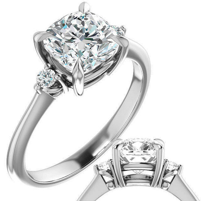 Cushion Moissanite Unique Three Stone Engagement Ring