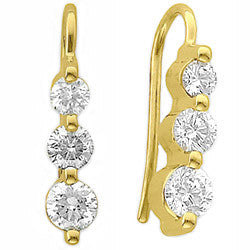 Round Moissanite Three Stone Earrings (4, 3.5, 3mm) 14k W/Y