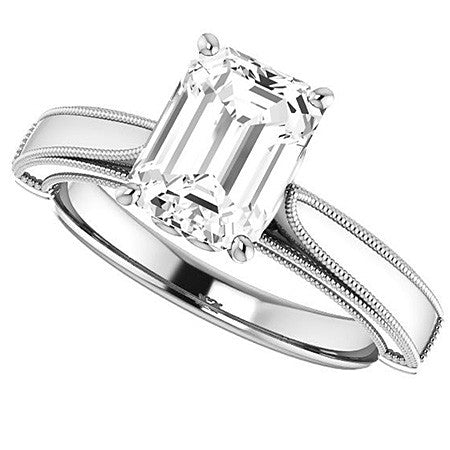 Emerald / Radiant Cathedral Solitaire with Scroll Accents