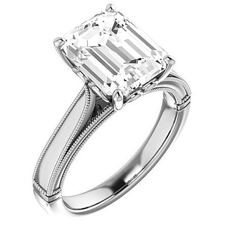 Emerald / Radiant Cathedral Solitaire with Scroll Accents