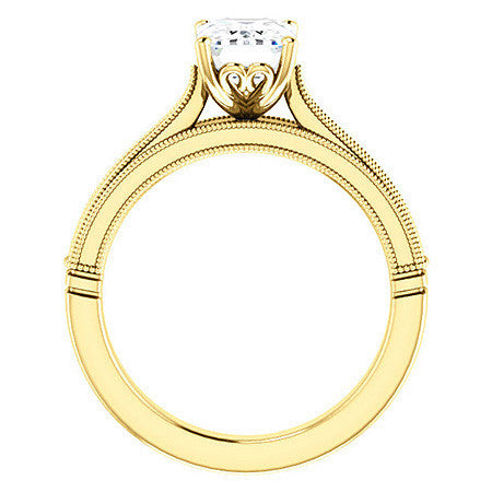 Emerald / Radiant Cathedral Solitaire with Scroll Accents