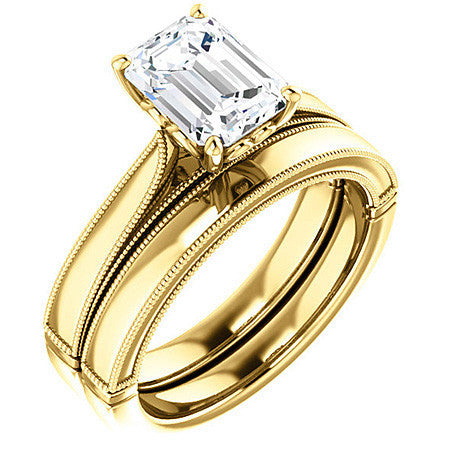 Emerald / Radiant Cathedral Solitaire with Scroll Accents
