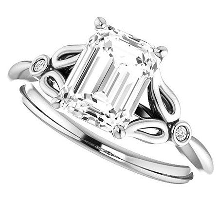 Floral Inspired Emerald / Radiant Cathedral Engagement Ring