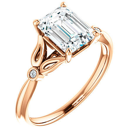 Floral Inspired Emerald / Radiant Cathedral Engagement Ring