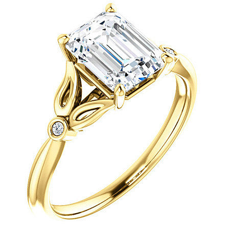 Floral Inspired Emerald / Radiant Cathedral Engagement Ring