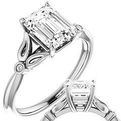 Floral Inspired Emerald / Radiant Cathedral Engagement Ring