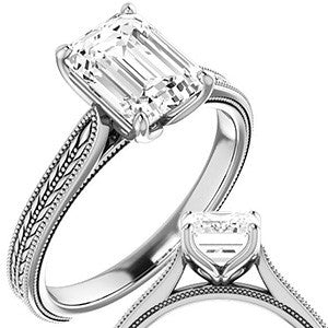 Emerald / Radiant Vintage-Style Cathedral Engagement Ring