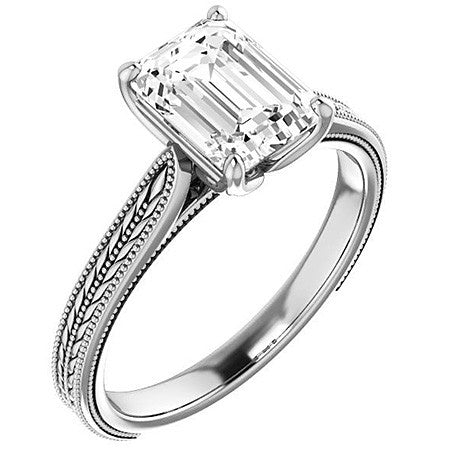 Emerald / Radiant Vintage-Style Cathedral Engagement Ring