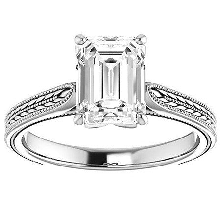 Emerald / Radiant Vintage-Style Cathedral Engagement Ring