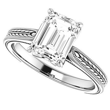 Emerald / Radiant Vintage-Style Cathedral Engagement Ring