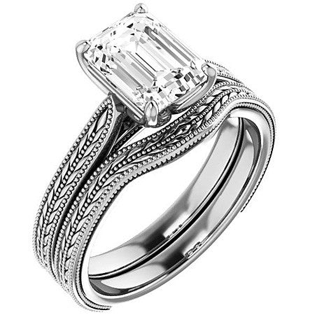 Emerald / Radiant Vintage-Style Cathedral Engagement Ring