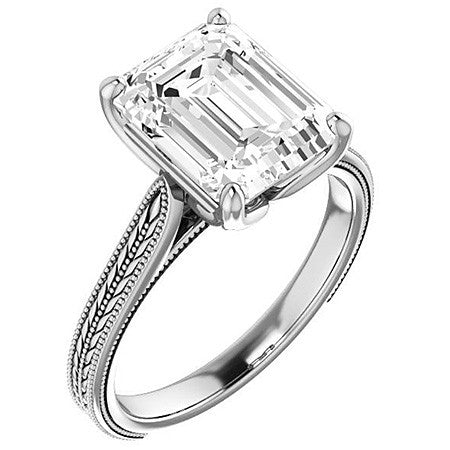 Emerald / Radiant Vintage-Style Cathedral Engagement Ring