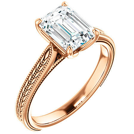 Emerald / Radiant Vintage-Style Cathedral Engagement Ring