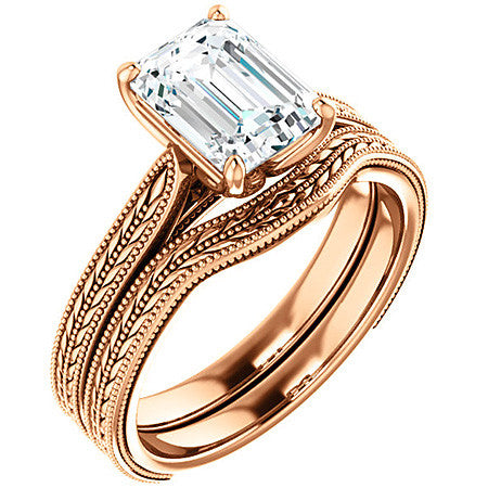 Emerald / Radiant Vintage-Style Cathedral Engagement Ring