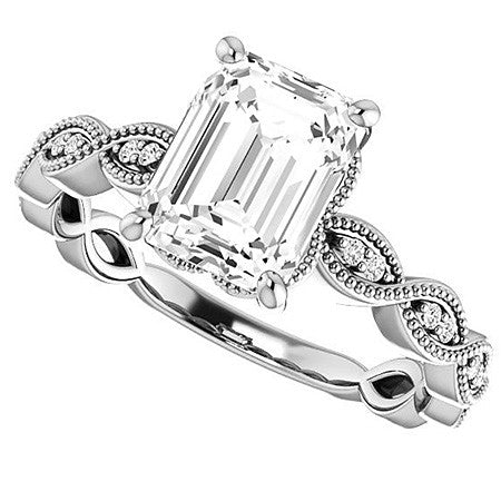 Emerald / Radiant cut Infinity-Styled Engagement Ring