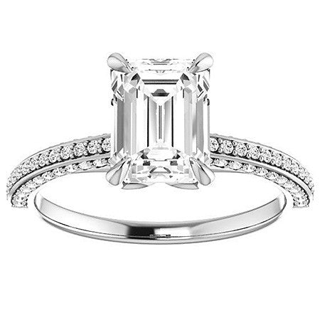 Emerald / Radiant Claw Prong Moissanite Engagement Ring