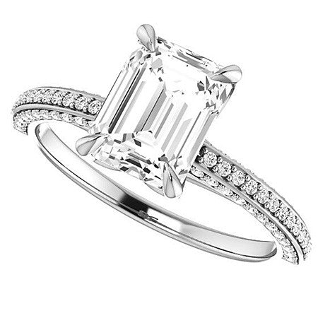 Emerald / Radiant Claw Prong Moissanite Engagement Ring