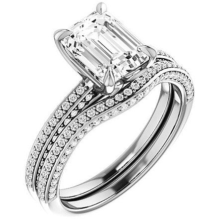 Emerald / Radiant Claw Prong Moissanite Engagement Ring