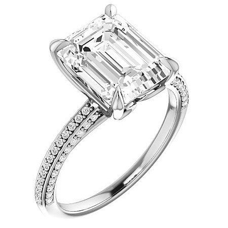 Emerald / Radiant Claw Prong Moissanite Engagement Ring