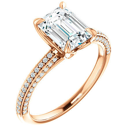 Emerald / Radiant Claw Prong Moissanite Engagement Ring