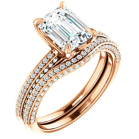 Emerald / Radiant Claw Prong Moissanite Engagement Ring
