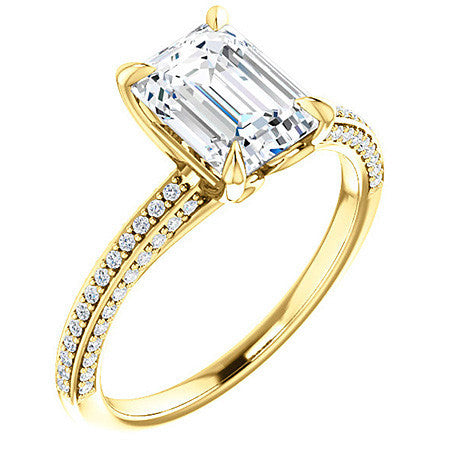 Emerald / Radiant Claw Prong Moissanite Engagement Ring
