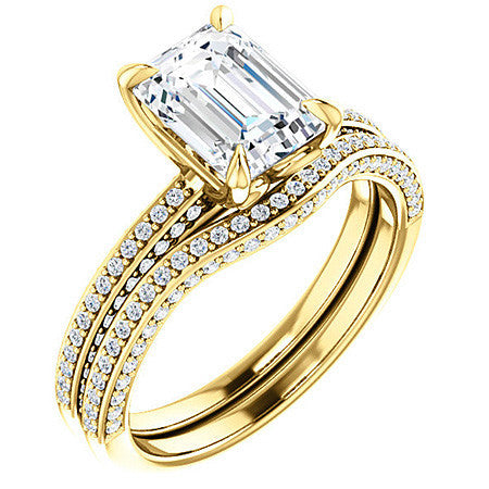 Emerald / Radiant Claw Prong Moissanite Engagement Ring