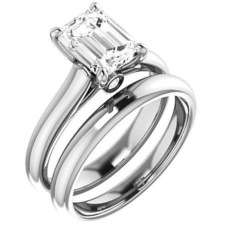 Emerald / Radiant Moissanite Cathedral Engagement Ring