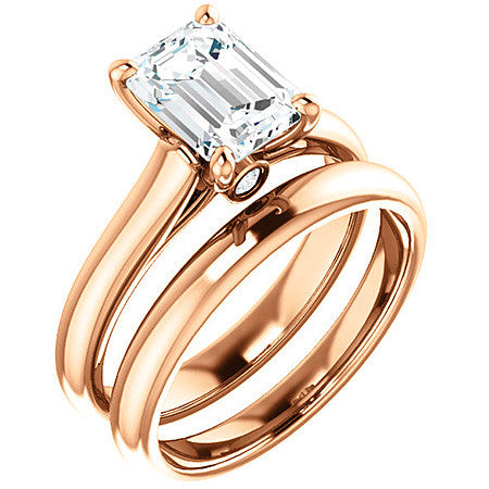 Emerald / Radiant Moissanite Cathedral Engagement Ring