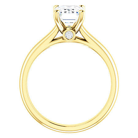 Emerald / Radiant Moissanite Cathedral Engagement Ring