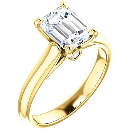 Emerald / Radiant Moissanite Cathedral Engagement Ring