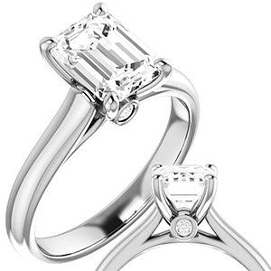 Emerald / Radiant Moissanite Cathedral Engagement Ring