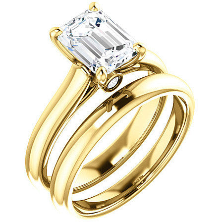 Emerald / Radiant Moissanite Cathedral Engagement Ring