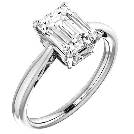 Emerald / Radiant cut Scroll Solitaire Ring