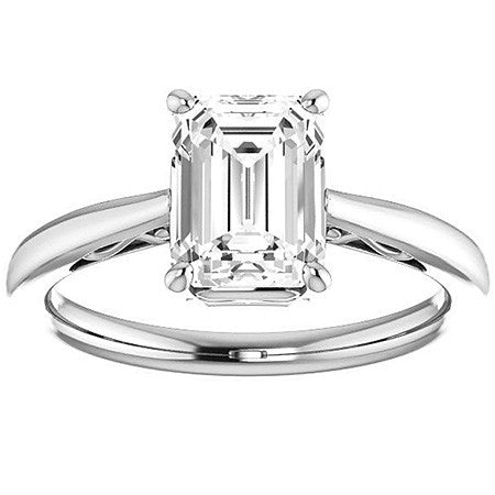 Emerald / Radiant cut Scroll Solitaire Ring