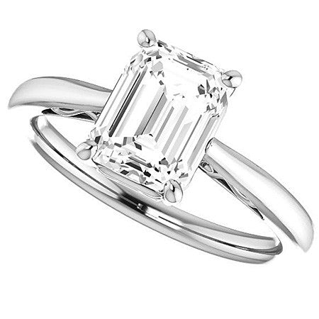 Emerald / Radiant cut Scroll Solitaire Ring