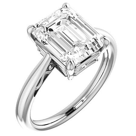 Emerald / Radiant cut Scroll Solitaire Ring
