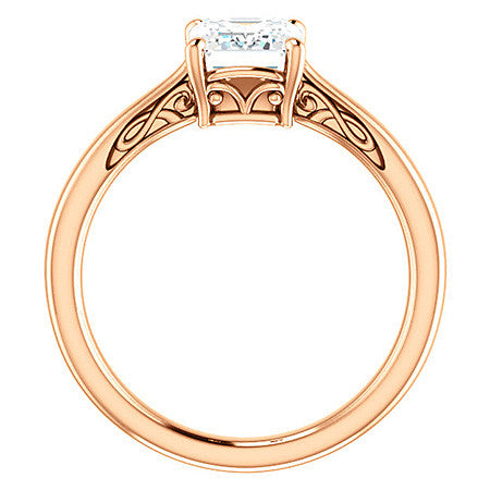 Emerald / Radiant cut Scroll Solitaire Ring