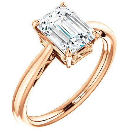 Emerald / Radiant cut Scroll Solitaire Ring