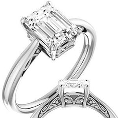 Emerald / Radiant cut Scroll Solitaire Ring
