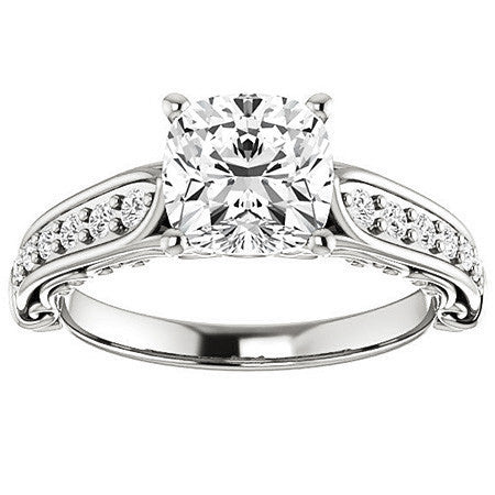 Cushion Moissanite Designer Inspired Scroll Engagement Ring